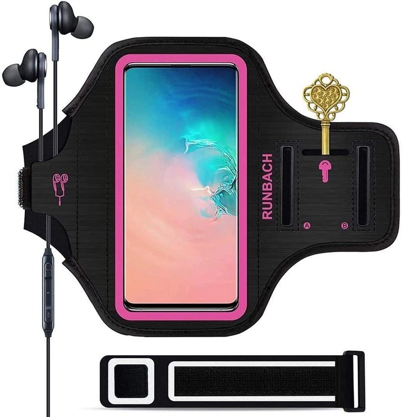 RUNBACH Armband for Samsung Galaxy S25/S24/S23/S22/S21/S20/S10/S9/S8 up to 6.2",Water Resistant Running Exercise Gym Bag with Card Slot and Key Holder (Pink) - Image 1