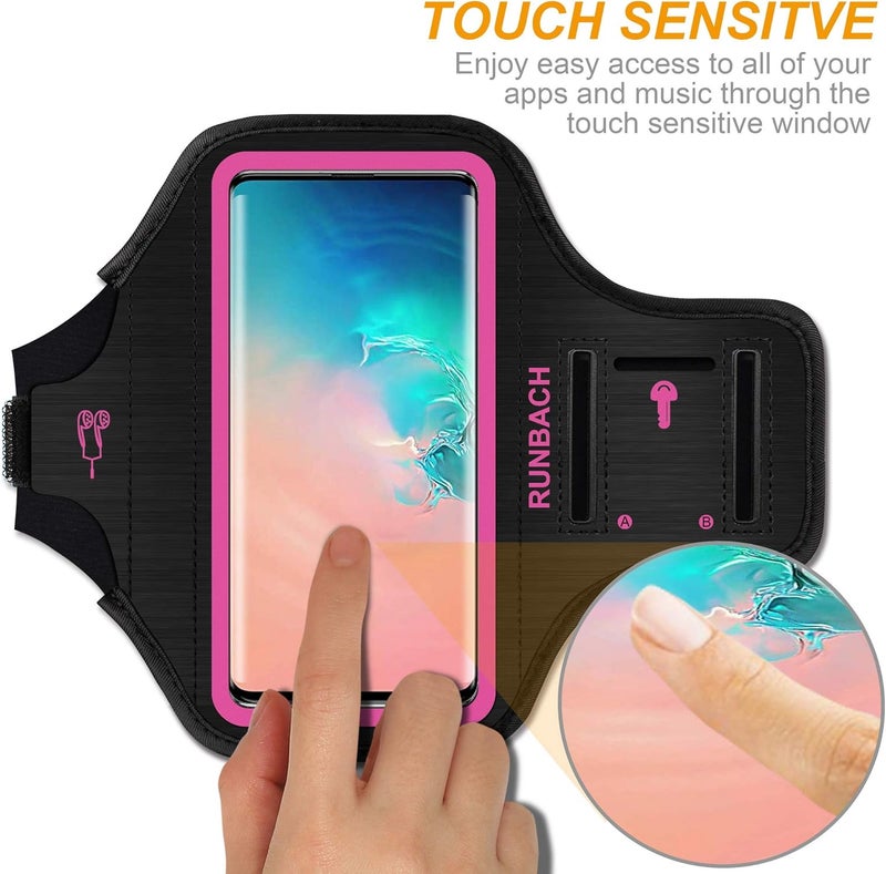 RUNBACH Armband for Samsung Galaxy S25/S24/S23/S22/S21/S20/S10/S9/S8 up to 6.2",Water Resistant Running Exercise Gym Bag with Card Slot and Key Holder (Pink) - Image 3