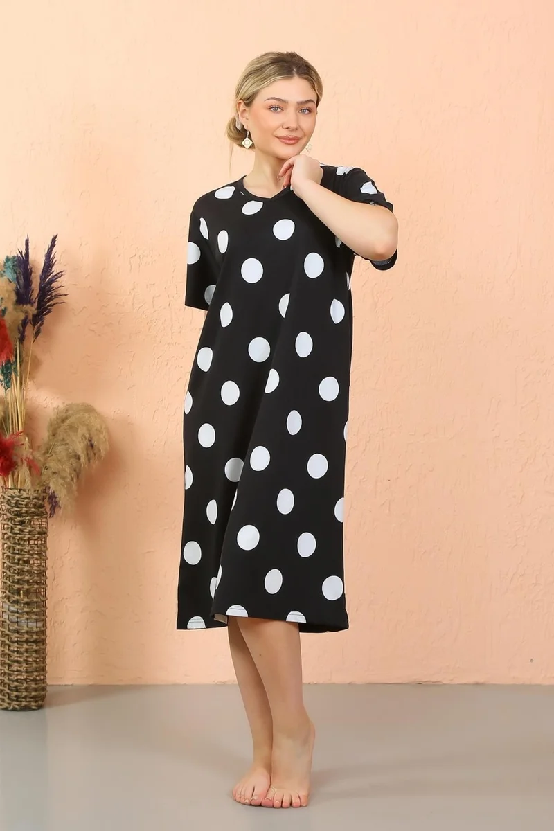 اكبينيز Women's Short Sleeve Below Knee Over Size Home Dress - Nightgown 93411