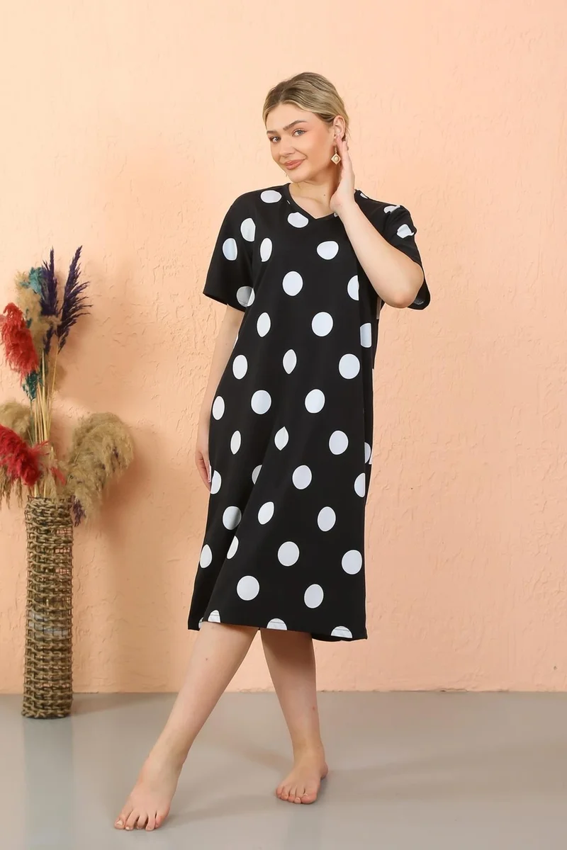 اكبينيز Women's Short Sleeve Below Knee Over Size Home Dress - Nightgown 93411