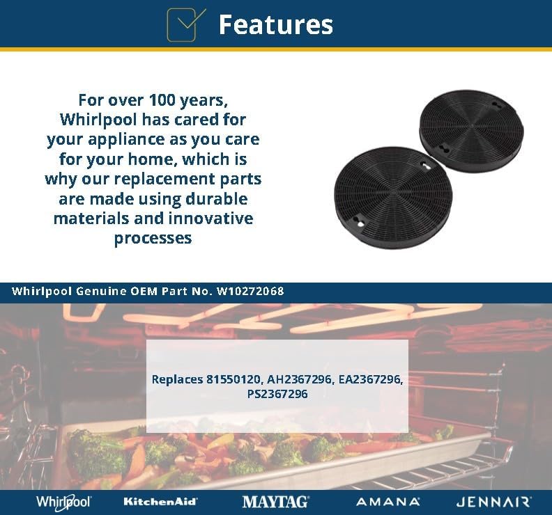 Whirlpool W10272068 Genuine OEM Charcoal Filter For Ranges  Replaces 81550120 AH2367296 EA2367296 PS2367296 - Image 3