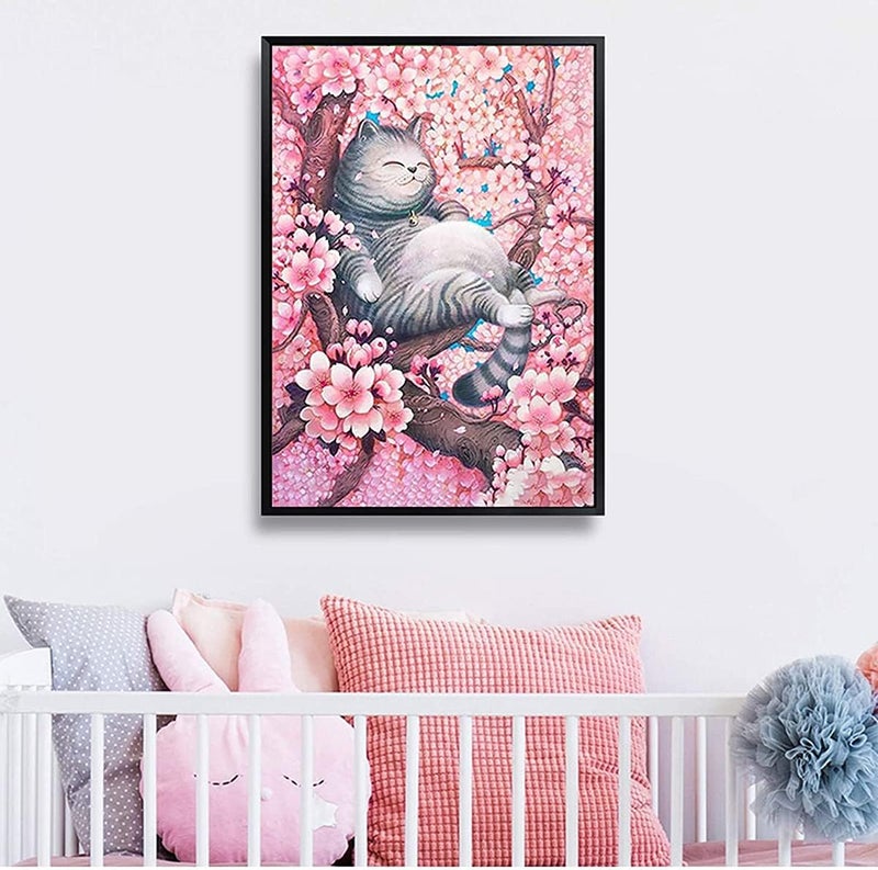 Cat Flowers 5D Diamond Painting Numbers Kit, Paint Round Diamond Beads Full Drill Canvas Wall Home Decoration Gift, DIY for Adults & Kids - Image 3