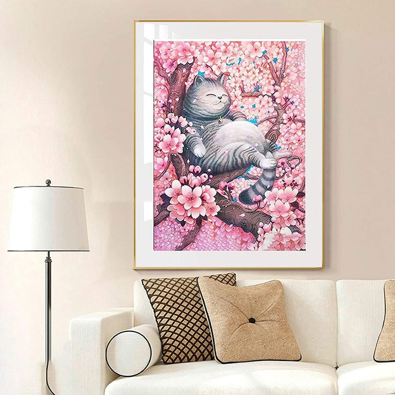 Cat Flowers 5D Diamond Painting Numbers Kit, Paint Round Diamond Beads Full Drill Canvas Wall Home Decoration Gift, DIY for Adults & Kids - Image 2