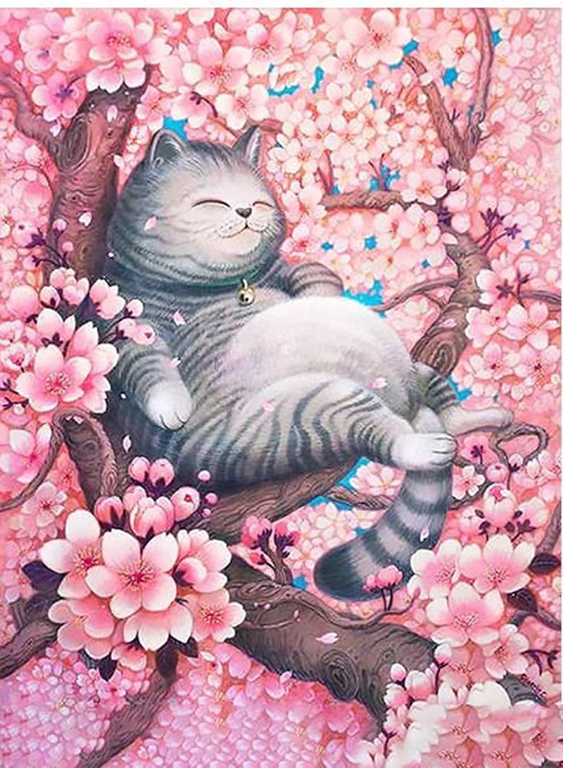 Cat Flowers 5D Diamond Painting Numbers Kit, Paint Round Diamond Beads Full Drill Canvas Wall Home Decoration Gift, DIY for Adults & Kids - Image 1