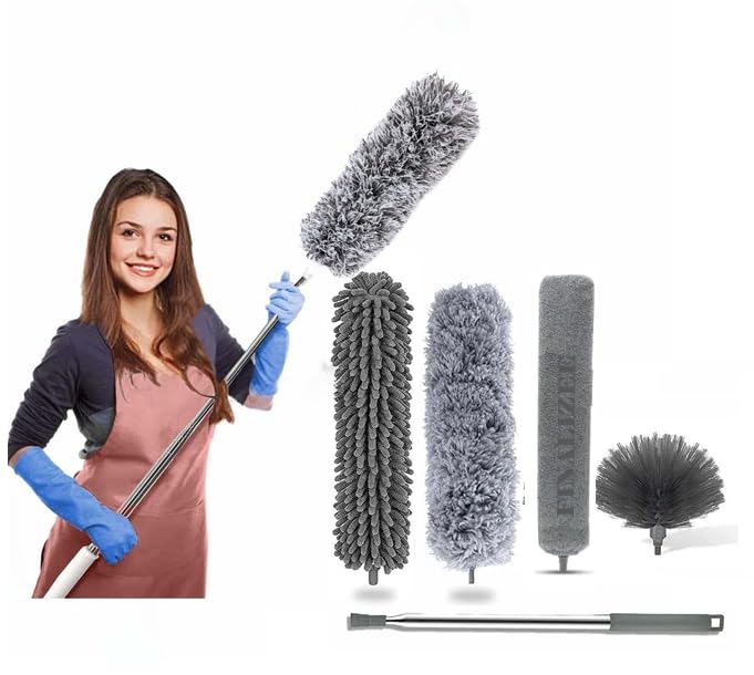 Finalize Microfiber Feather Duster 4PCS Extendable Bendable Dusters with Long Extension Pole Washable Lightweight Dusters for Cleaning Ceiling Fan High Ceiling 4 in 1 Duster