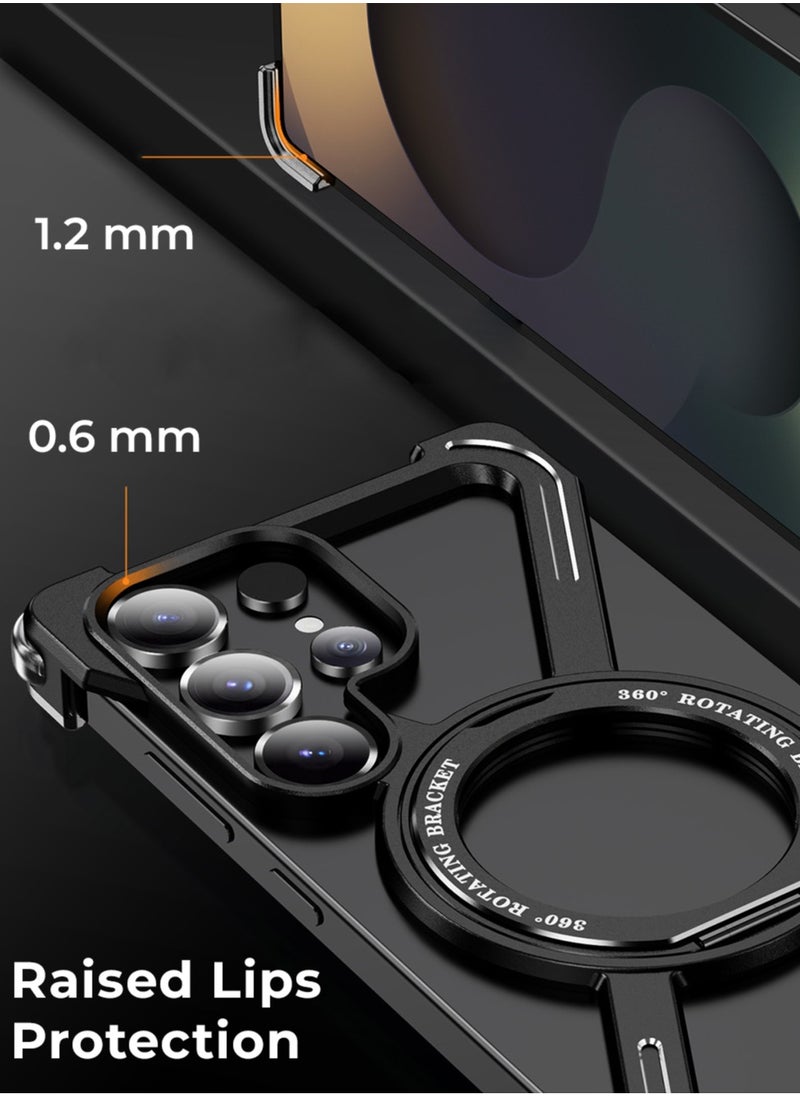 glassology - Borderless Aluminum Case for Samsung Galaxy S25 Ultra Titanium Black : Featuring 360° Rotating Adjustable Ring Stand, Magnetic Case, Shockproof Design, and Wireless Charging Compatibility - Image 1