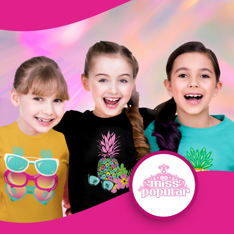 MISS POPULAR Girls 4-Pack Super Soft Short Sleeve T-Shirts Rainbow Butterfly Glitter Print Cute Design| Sizes 7-16 - Image 4