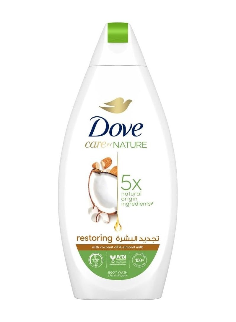 DOVE Care by Nature RESTORING Body Wash, with renew blend technology, Coconut & Almond, with ¼ moisturising cream, 500ml