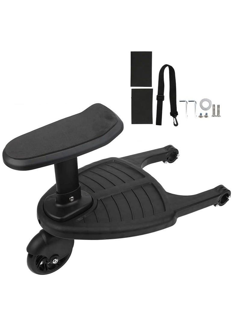 RATSAW Universal Stroller Board Pedal 2in1 Stroller Board With Seat Stroller Auxiliary Pedal Adjustable Buggy Board Children Standing Plate Sitting Seat Stroller Accessory Black  - Image 2