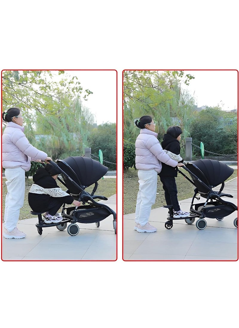 RATSAW Universal Stroller Board Pedal 2in1 Stroller Board With Seat Stroller Auxiliary Pedal Adjustable Buggy Board Children Standing Plate Sitting Seat Stroller Accessory Black  - Image 4