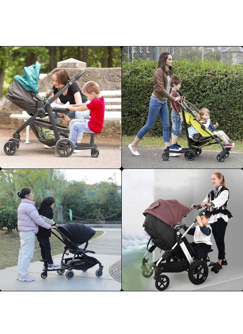 RATSAW Universal Stroller Board Pedal 2in1 Stroller Board With Seat Stroller Auxiliary Pedal Adjustable Buggy Board Children Standing Plate Sitting Seat Stroller Accessory Black  - Image 3