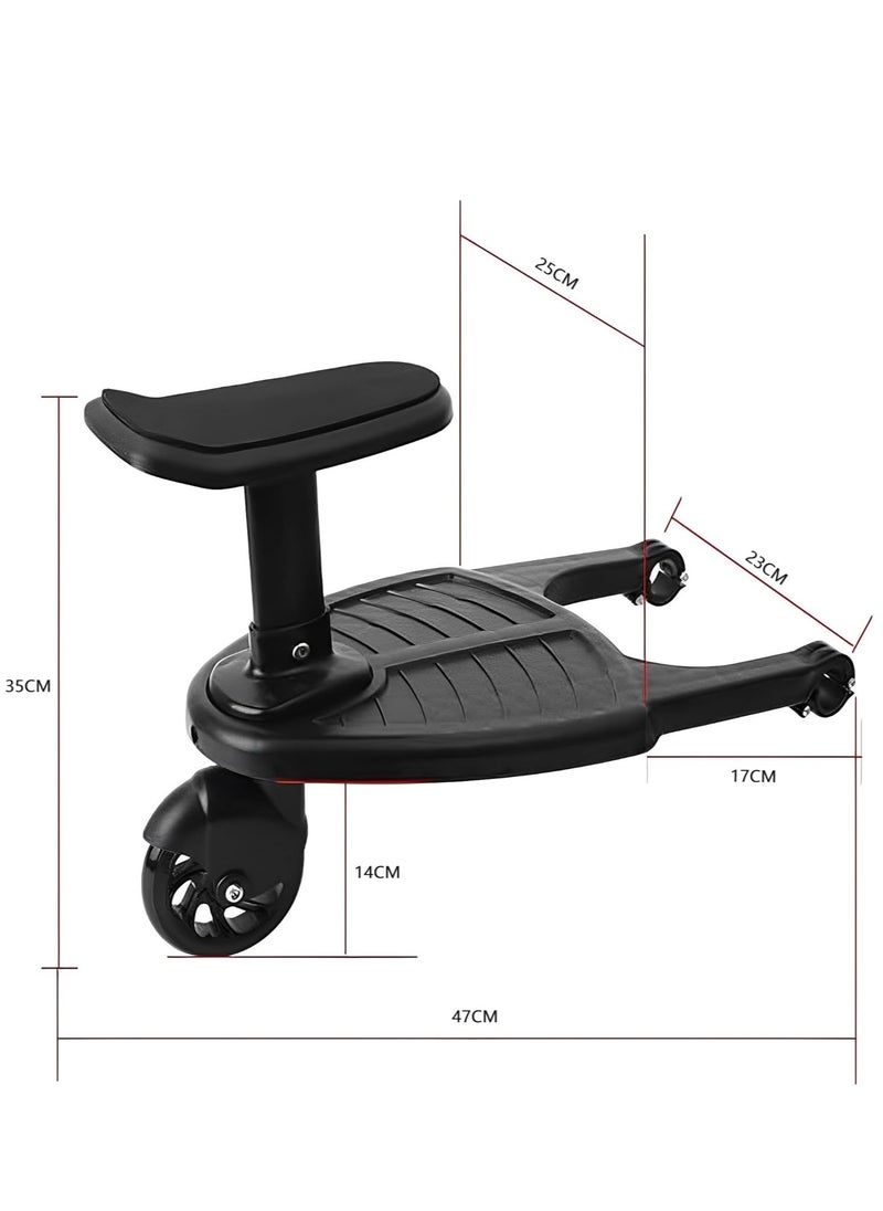 RATSAW - Universal Stroller Board Pedal 2in1 Stroller Board With Seat Stroller Auxiliary Pedal Adjustable Buggy Board Children Standing Plate Sitting Seat Stroller Accessory Black - Image 1