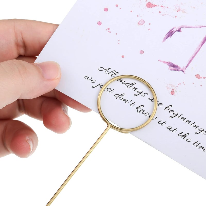 Hotop 30 Pieces Metal Wire Floral Place Card Holder Round Photo Memo Holder Pick Gold Floral Card Holder Clip for Wedding Party Birthday Office DIY Cake Topper Shower Party Flower Favor Card Holder - Image 3