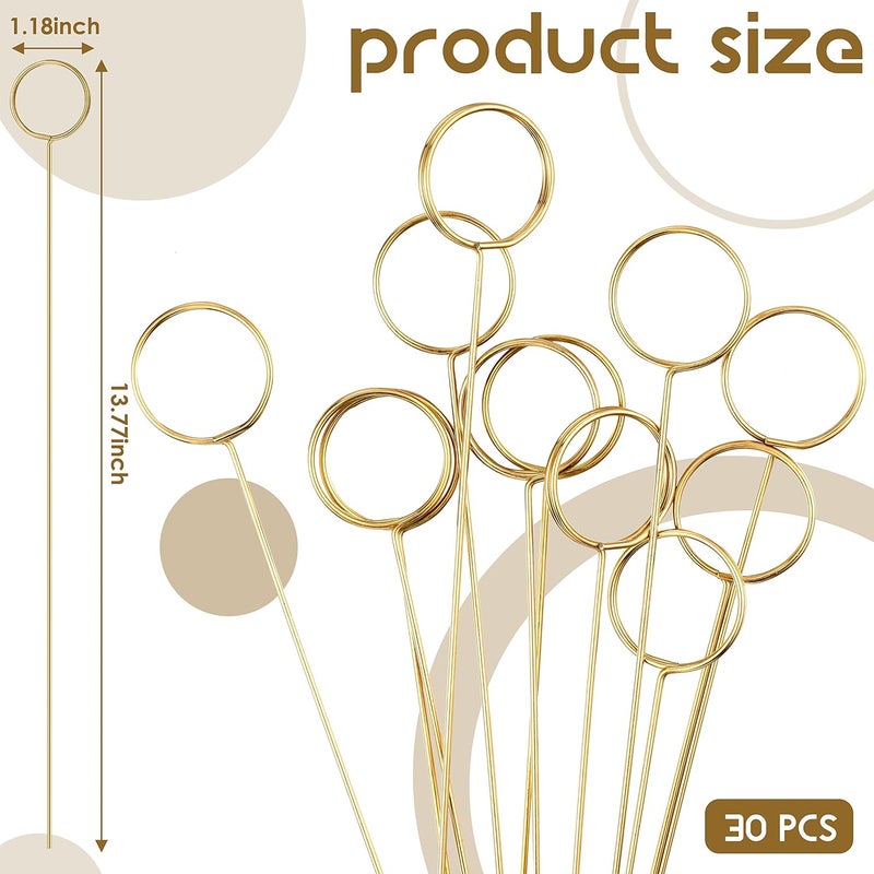 Hotop 30 Pieces Metal Wire Floral Place Card Holder Round Photo Memo Holder Pick Gold Floral Card Holder Clip for Wedding Party Birthday Office DIY Cake Topper Shower Party Flower Favor Card Holder - Image 2