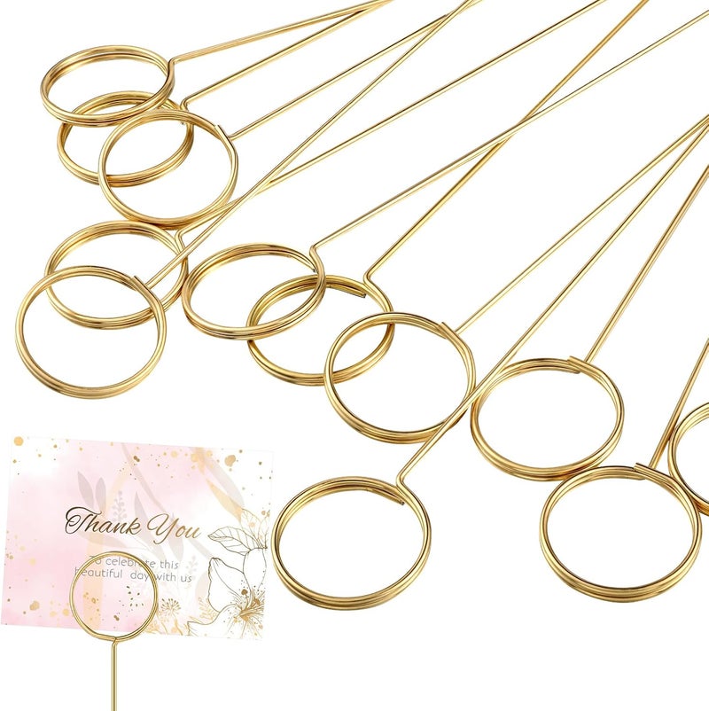 Hotop 30 Pieces Metal Wire Floral Place Card Holder Round Photo Memo Holder Pick Gold Floral Card Holder Clip for Wedding Party Birthday Office DIY Cake Topper Shower Party Flower Favor Card Holder - Image 1