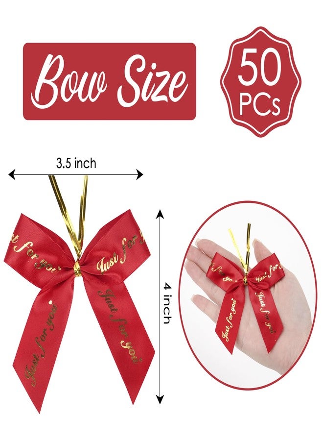 AIMUDI AIMDUI 3.5" Red Satin Bow with Gold “Just for You” Print Premade Bows with Twist Ties Small Gift Bows for Mother’s Day, Wedding Favors, Treat Bags, Gift Boxes & Party Decorations, 50 PCs - Image 2