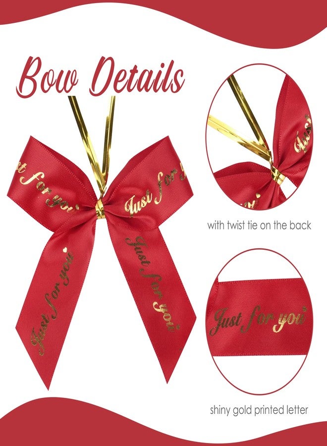 AIMUDI AIMDUI 3.5" Red Satin Bow with Gold “Just for You” Print Premade Bows with Twist Ties Small Gift Bows for Mother’s Day, Wedding Favors, Treat Bags, Gift Boxes & Party Decorations, 50 PCs - Image 3