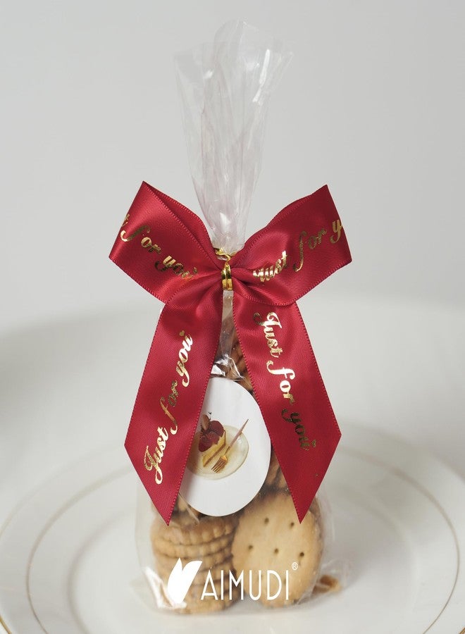 AIMUDI AIMDUI 3.5" Red Satin Bow with Gold “Just for You” Print Premade Bows with Twist Ties Small Gift Bows for Mother’s Day, Wedding Favors, Treat Bags, Gift Boxes & Party Decorations, 50 PCs - Image 4