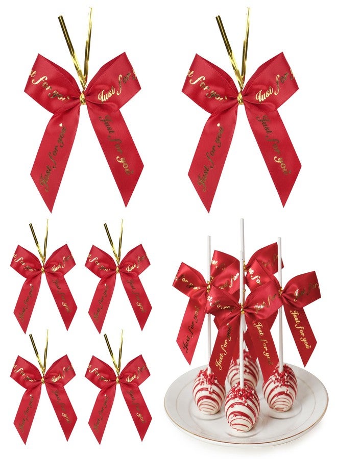 AIMUDI AIMDUI 3.5" Red Satin Bow with Gold “Just for You” Print Premade Bows with Twist Ties Small Gift Bows for Mother’s Day, Wedding Favors, Treat Bags, Gift Boxes & Party Decorations, 50 PCs - Image 1