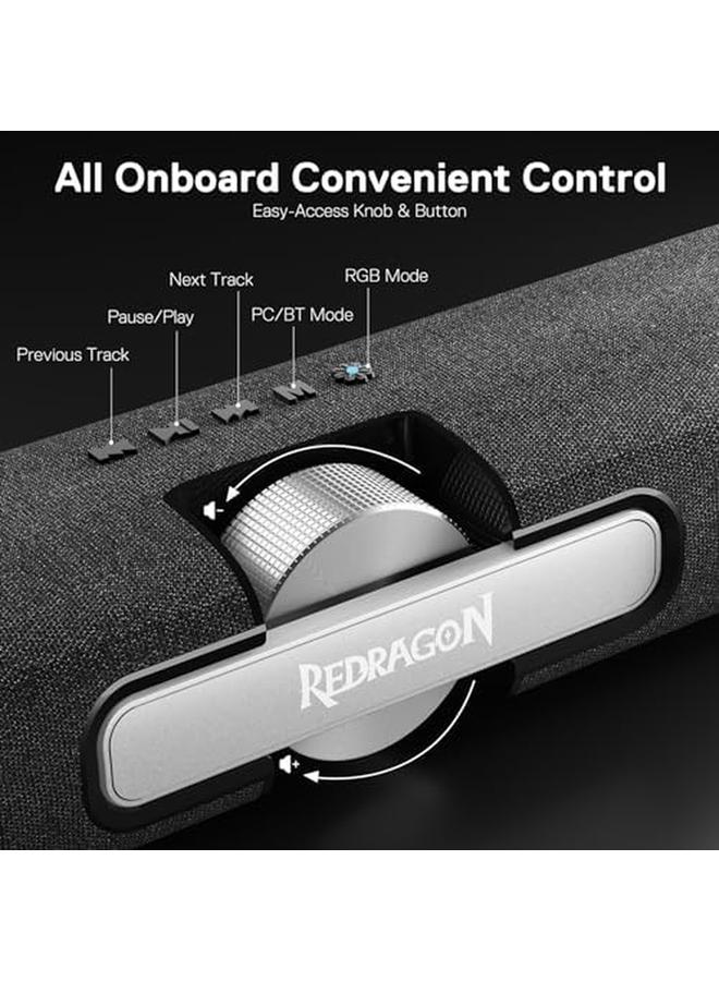 REDRAGON Gs512 Wireless Rgb Desktop Speakers 2.0 Pc Computer Stereo Soundbar W Bt 5.0 Usb Mode Max 6W X 2 Rich Sound Crystal Rgb Backlight And Easy Access On Board Control Usb C Powered - Image 5
