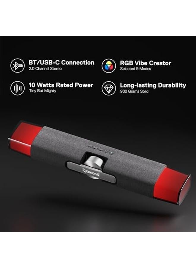 REDRAGON Gs512 Wireless Rgb Desktop Speakers 2.0 Pc Computer Stereo Soundbar W Bt 5.0 Usb Mode Max 6W X 2 Rich Sound Crystal Rgb Backlight And Easy Access On Board Control Usb C Powered - Image 2
