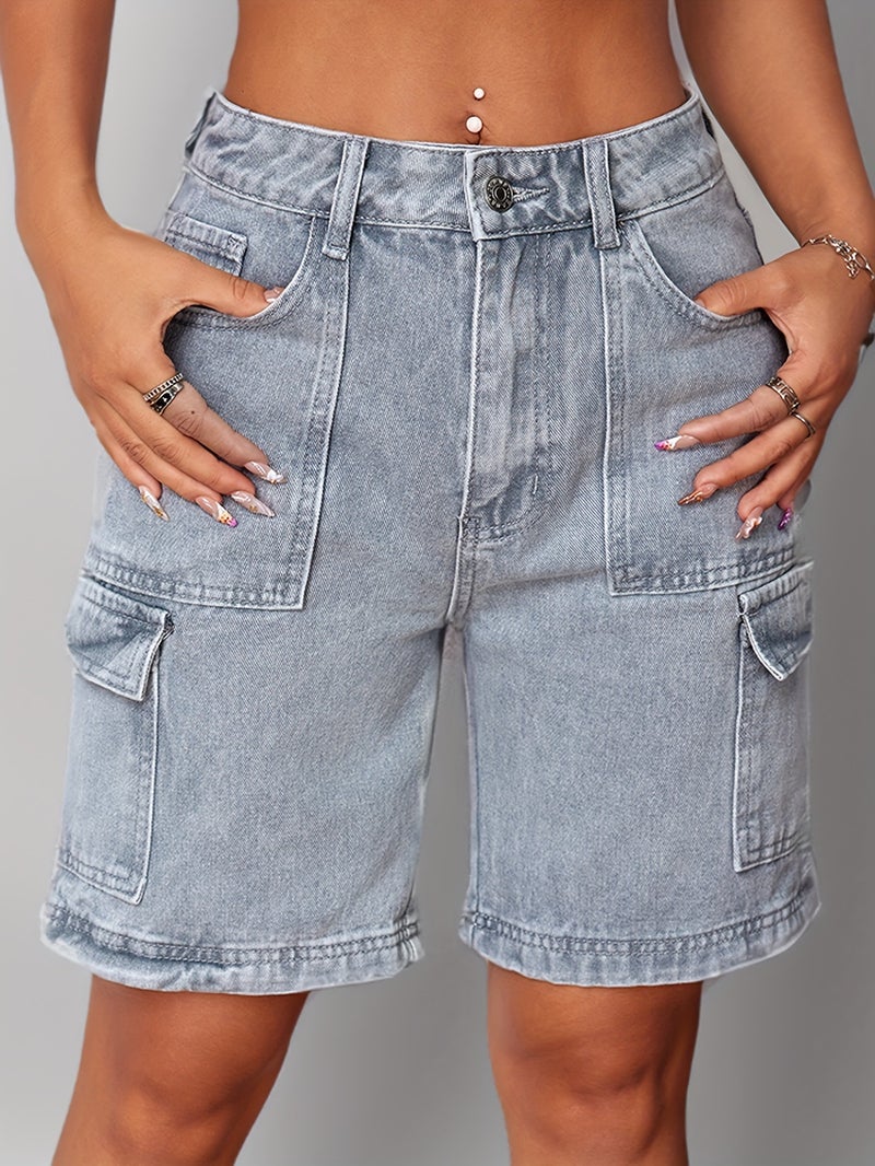 Custom Straight Denim Shorts for Women High Waist Loose Fit - Image 5