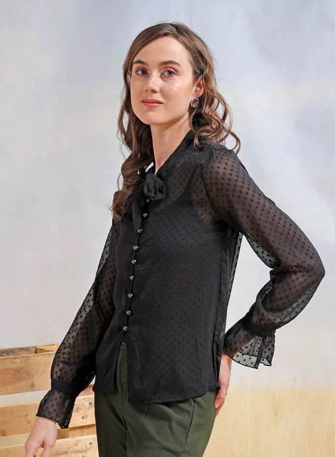 Freehand  Women Regular Fit Textured V-Neck Long Sleeve Regular Top  | Best Price UAE
