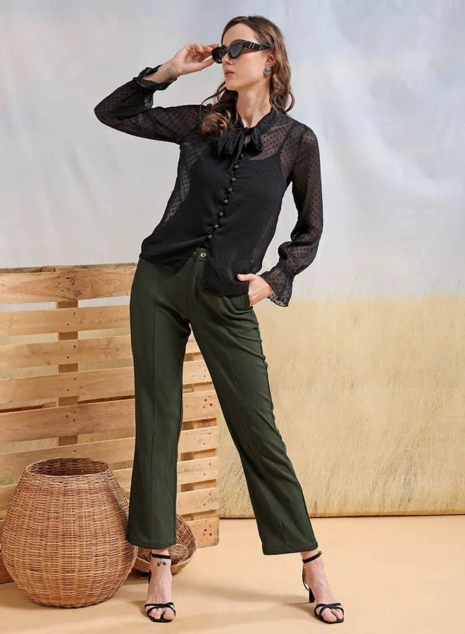 Freehand  Women Regular Fit Textured V-Neck Long Sleeve Regular Top  | Best Price UAE