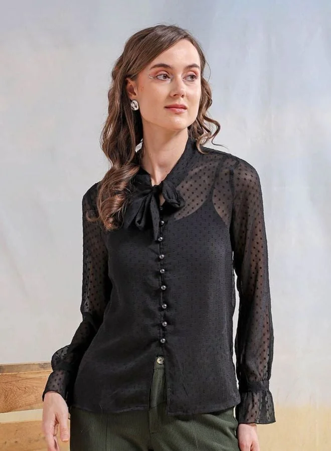 Women Regular Fit Textured V-Neck Long Sleeve Regular Top