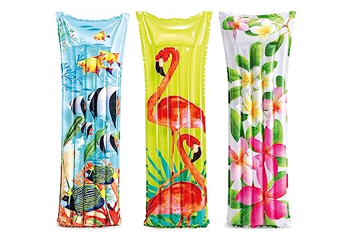 Intex Inflatable Floating Fashion Mat Durable Vinyl 2 Air Chambers 220lb Weight Capacity Style May Vary One Mat - Image 1
