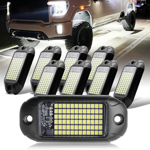 Nicoko 8 Pods 6000K pure White Rock lights Aluminum 9-30V Underglow Lights IP68 Waterproof Neon Trail Rig Lamp Lighting for SUV Car Truck Motorcycle Boat ATV UTV - Image 1