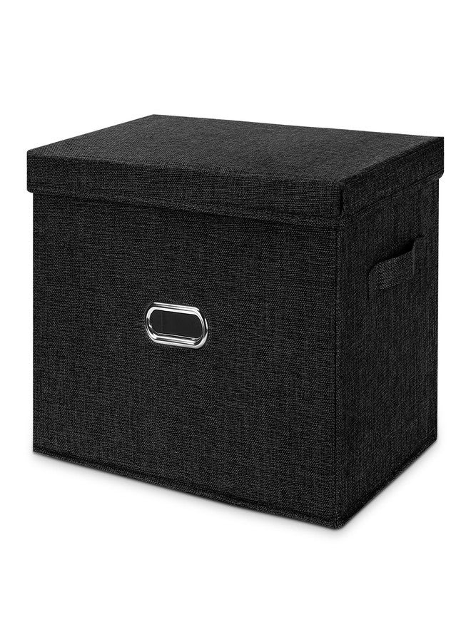 Valease Large Linen Fabric Foldable Storage Bins with Removable Lid and Handles, Washable Storage Box Organizer Containers Baskets Cube with Cover for Bedroom,Office(Black, Small) - Image 1