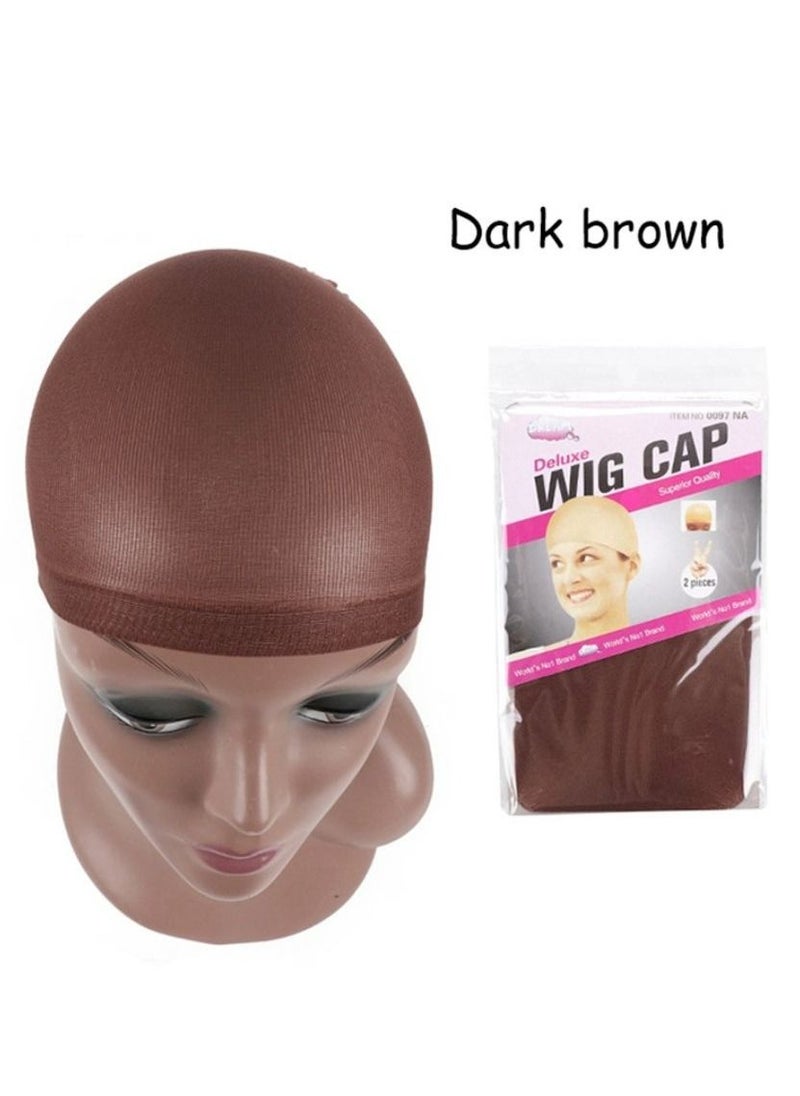 Kanza 2-Pieces Stretchable Wig Weaving Cap Set (Dark Brown)  - Image 1
