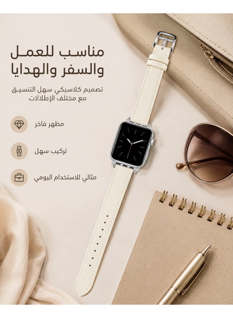 حزام ساعة Apple Watch، حزام ساعة من الجلد الأصلي ذو تصميم نحيف ومتوافق مع ساعات Apple Watch بأحجام 38 مم و40 مم و41 مم و42 مم، حزام بديل مكون من حلقة واحدة مع مشبك من الفولاذ المقاوم للصدأ للنساء والرجال - Image 4