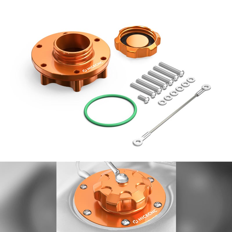 NICECNC Motorcycle Fuel Filler Cap Kit with Oring Fuel Filler Unit Compatible with 790890 Adventure RSRally 20192023 6061 Aluminum Fuel Filler with Fuel Cap Fuel Tank Gas Cap Anodized Orange