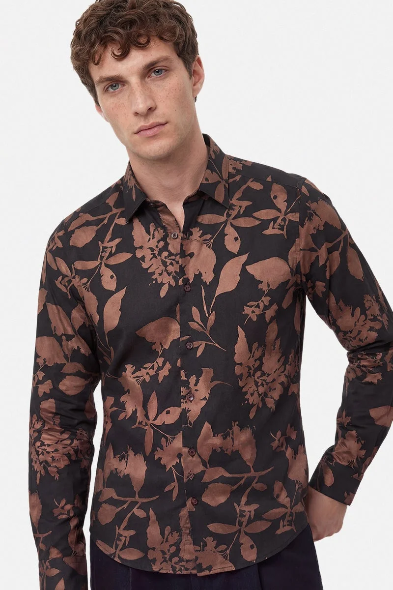 SNITCH Black Paisley Long Sleeve Slim Fit Casual Shirt