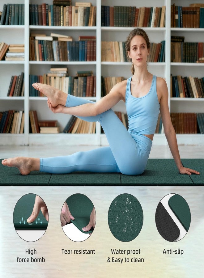 WUWAN Foldable Yoga Mat Thick 10mm-WUWAN Extra Large Exercise mat, TPE Material, Non-Slip Fitness Folding Mats Easy to Carry For Home Workout Travel Pilates(74.8" x40",2/5") (Green) - Image 2