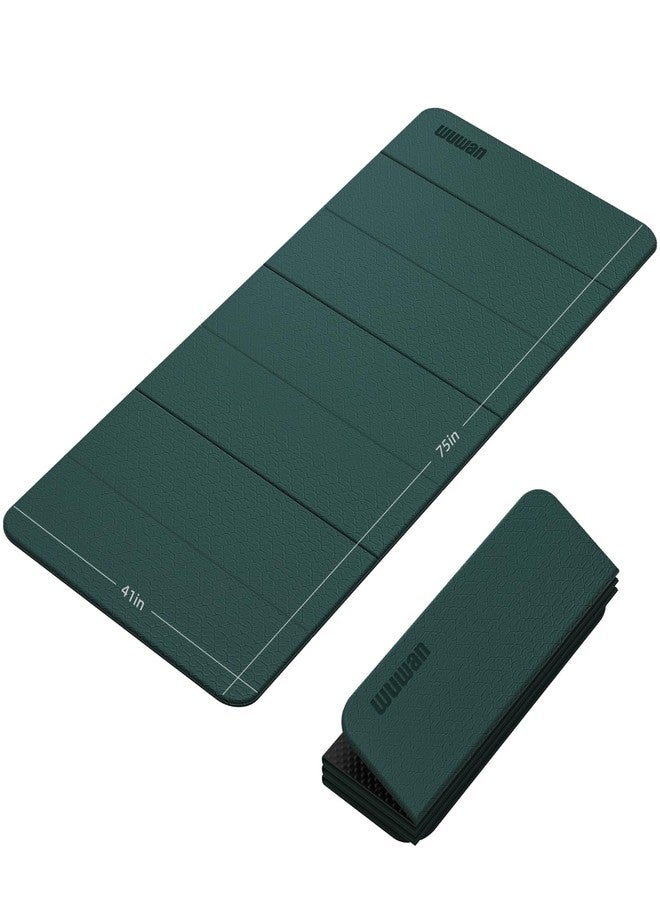 WUWAN Foldable Yoga Mat Thick 10mm-WUWAN Extra Large Exercise mat, TPE Material, Non-Slip Fitness Folding Mats Easy to Carry For Home Workout Travel Pilates(74.8" x40",2/5") (Green) - Image 1