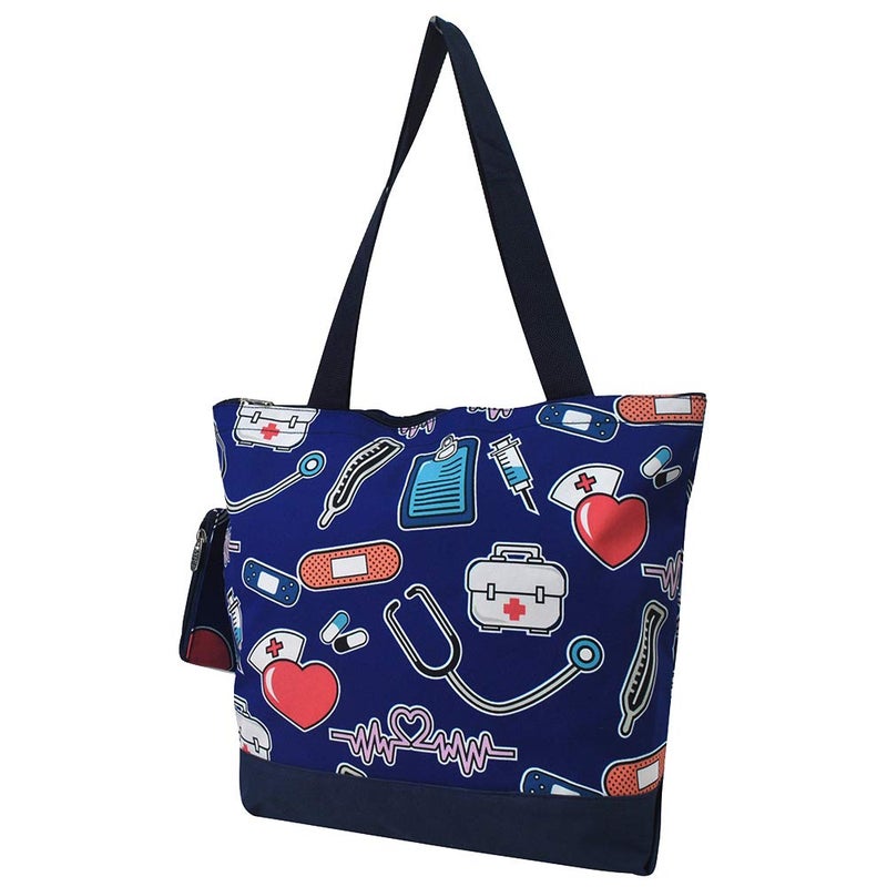 NGIL Medium Top Zipper Closure Canvas Tote Bag with Attached Matching Coin Purse For Teachers, Moms, Students and Nurses (Nurse Theme-navy) - Image 5