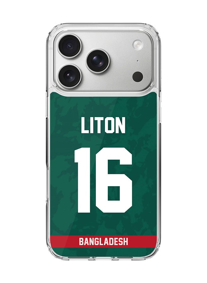 Stylizedd Classic Clear MagSafe Case for iPhone 17 Pro , Hybrid Soft Case Flexible Edges Anti Drop TPU PC Gel Thin Transparent Cover [ Designed for iPhone 17 Pro ] - Team Bangladesh Liton Das, Jersey No 16