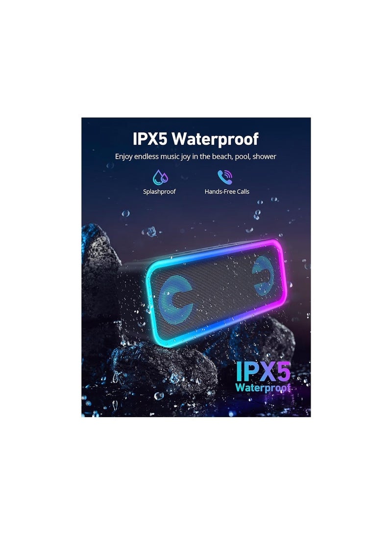 MEGUOs A8Pro Portable Bluetooth Speaker, 20W Deep Bass Wireless Speaker with RGB Lights, IPX5 Waterproof, 18H Playtime, Bluetooth 5.3, TWS Pairing, Hi-Fi Stereo Sound for Outdoor, Travel, Beach & Party - Image 2