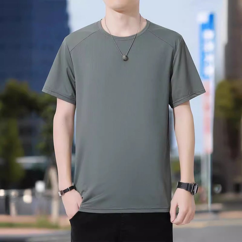Short-Sleeved T-Shirt Men'S Ice Silk Waffle Quick-Drying Loose Plus Size Plus Size Men'S Sports Casual Crewneck Base Shirt - Image 5