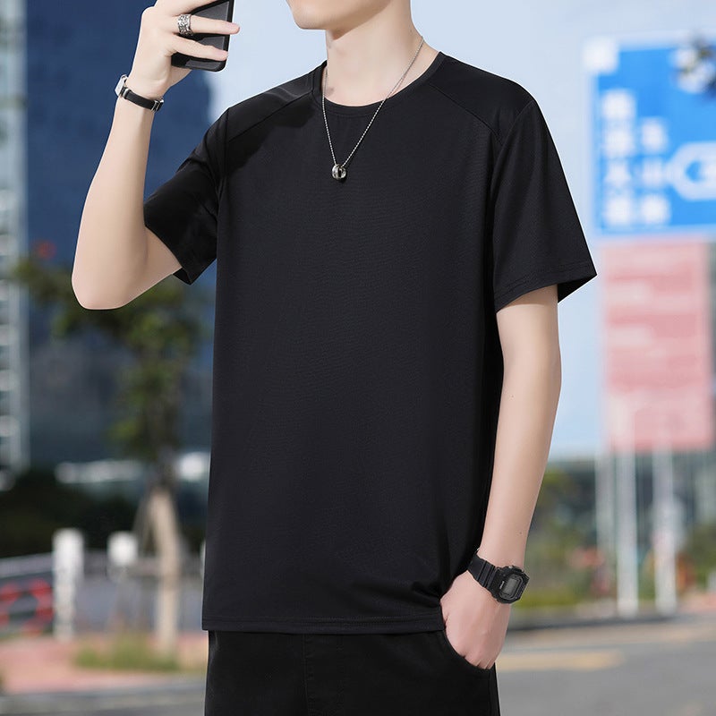 Short-Sleeved T-Shirt Men'S Ice Silk Waffle Quick-Drying Loose Plus Size Plus Size Men'S Sports Casual Crewneck Base Shirt - Image 1