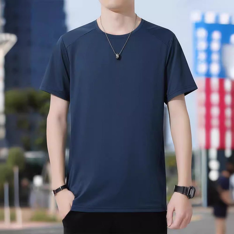 Short-Sleeved T-Shirt Men'S Ice Silk Waffle Quick-Drying Loose Plus Size Plus Size Men'S Sports Casual Crewneck Base Shirt - Image 4