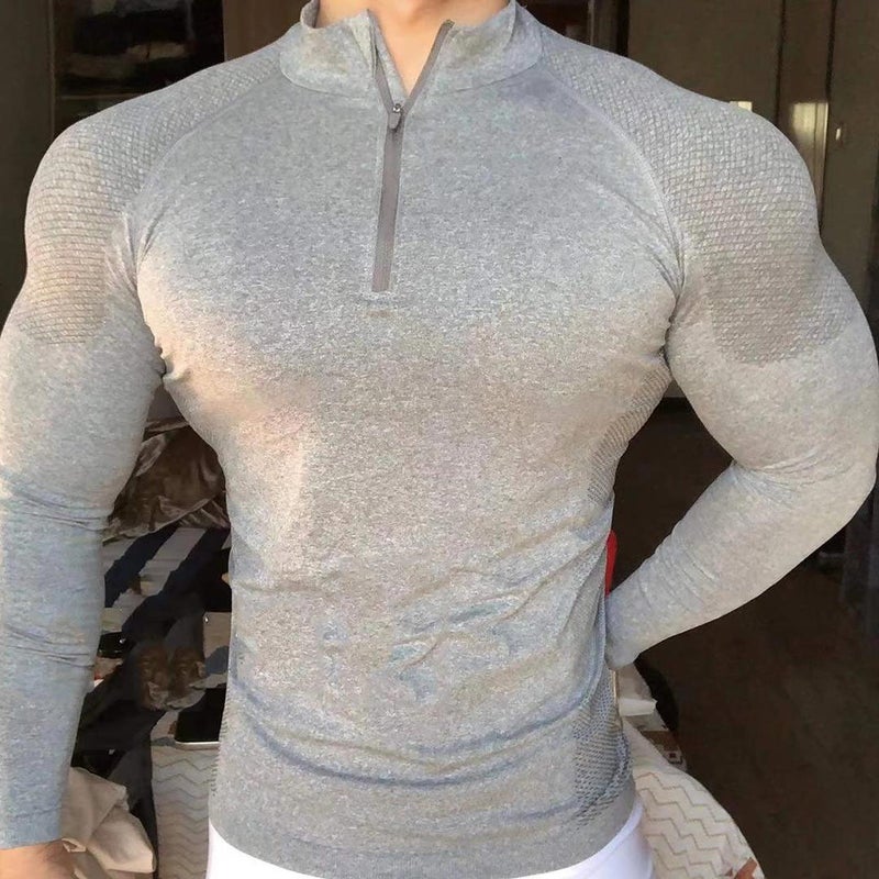 American Seamless Jacquard Zipper Training Fitness Outdoor Strong Base Shirt Sports Quick-Drying Slim-Fit Long-Sleeved T-Shirt - Image 2