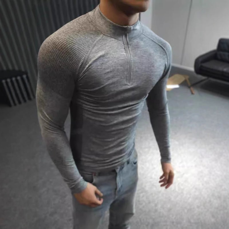 American Seamless Jacquard Zipper Training Fitness Outdoor Strong Base Shirt Sports Quick-Drying Slim-Fit Long-Sleeved T-Shirt - Image 3