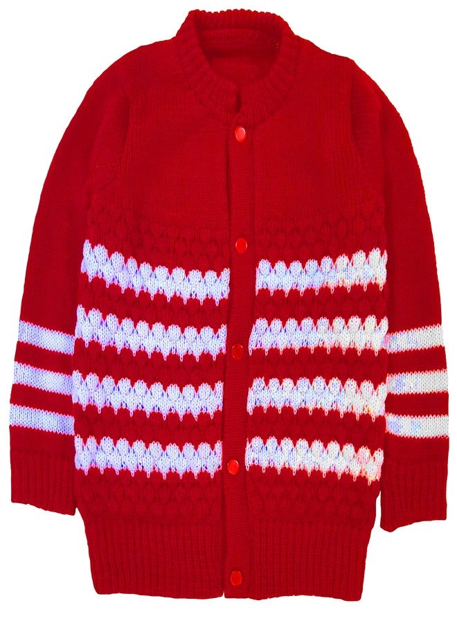 little PANDA Baby Boys & Baby Girls Woollen Round Neck Sweater Top, Bottom, Cap & Booties Set Red - Image 3