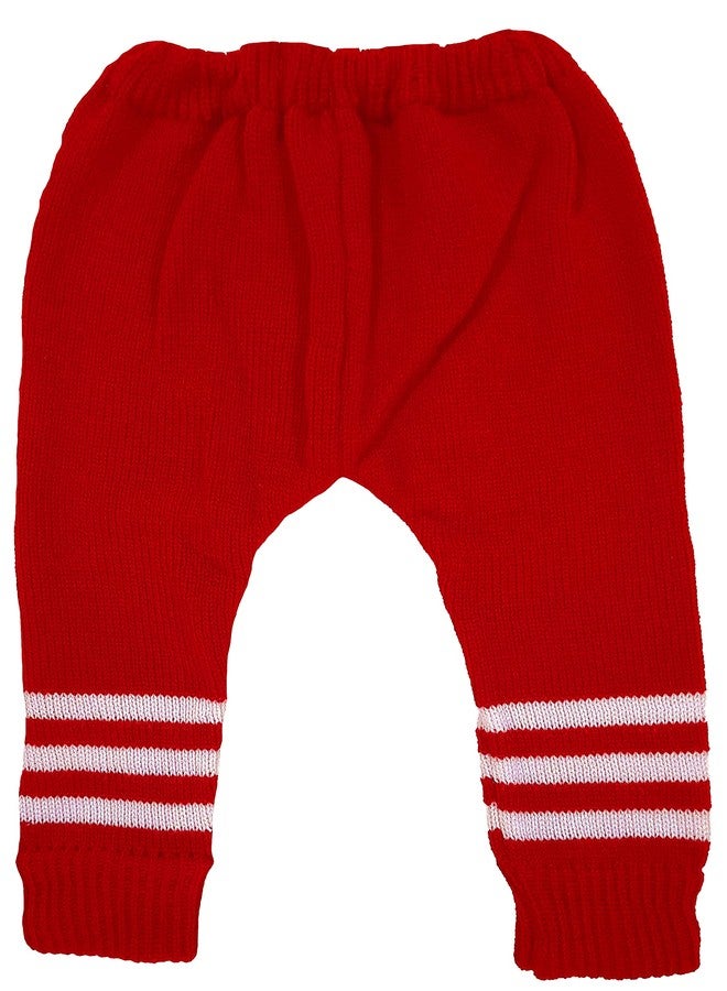 little PANDA Baby Boys & Baby Girls Woollen Round Neck Sweater Top, Bottom, Cap & Booties Set Red - Image 4
