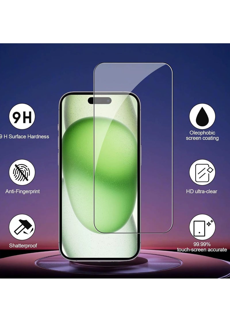 واقي شاشة زجاجي مقوى 9H لهاتف iPhone 15 Plus، عبوة من 3 قطع، شفاف للغاية، مقاوم للخدش، مضاد لبصمات الأصابع، مناسب للحافظات، يتضمن أدوات التثبيت - Image 3