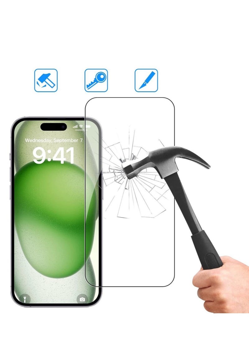 واقي شاشة زجاجي مقوى 9H لهاتف iPhone 15 Plus، عبوة من 3 قطع، شفاف للغاية، مقاوم للخدش، مضاد لبصمات الأصابع، مناسب للحافظات، يتضمن أدوات التثبيت - Image 4
